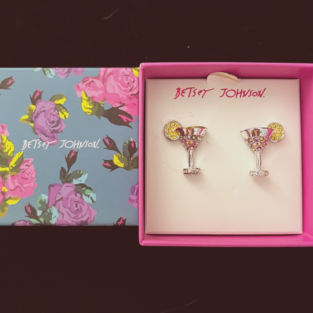 Betsey Johnson Cocktail Earrings. Aurora Borealis Crystals. New.